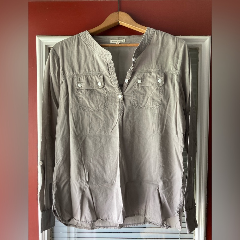 Gray Henley With Roll-Tab Sleeves
